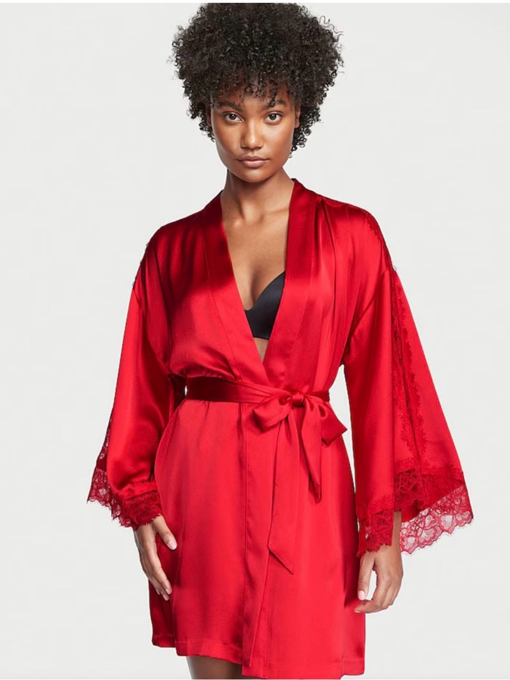 Victoria’s Secret Red Satin Lace Robe XL/XXL Kimono Sleepwear